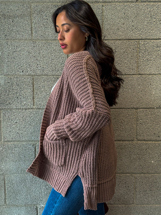 Homebody Cardigan-Brown