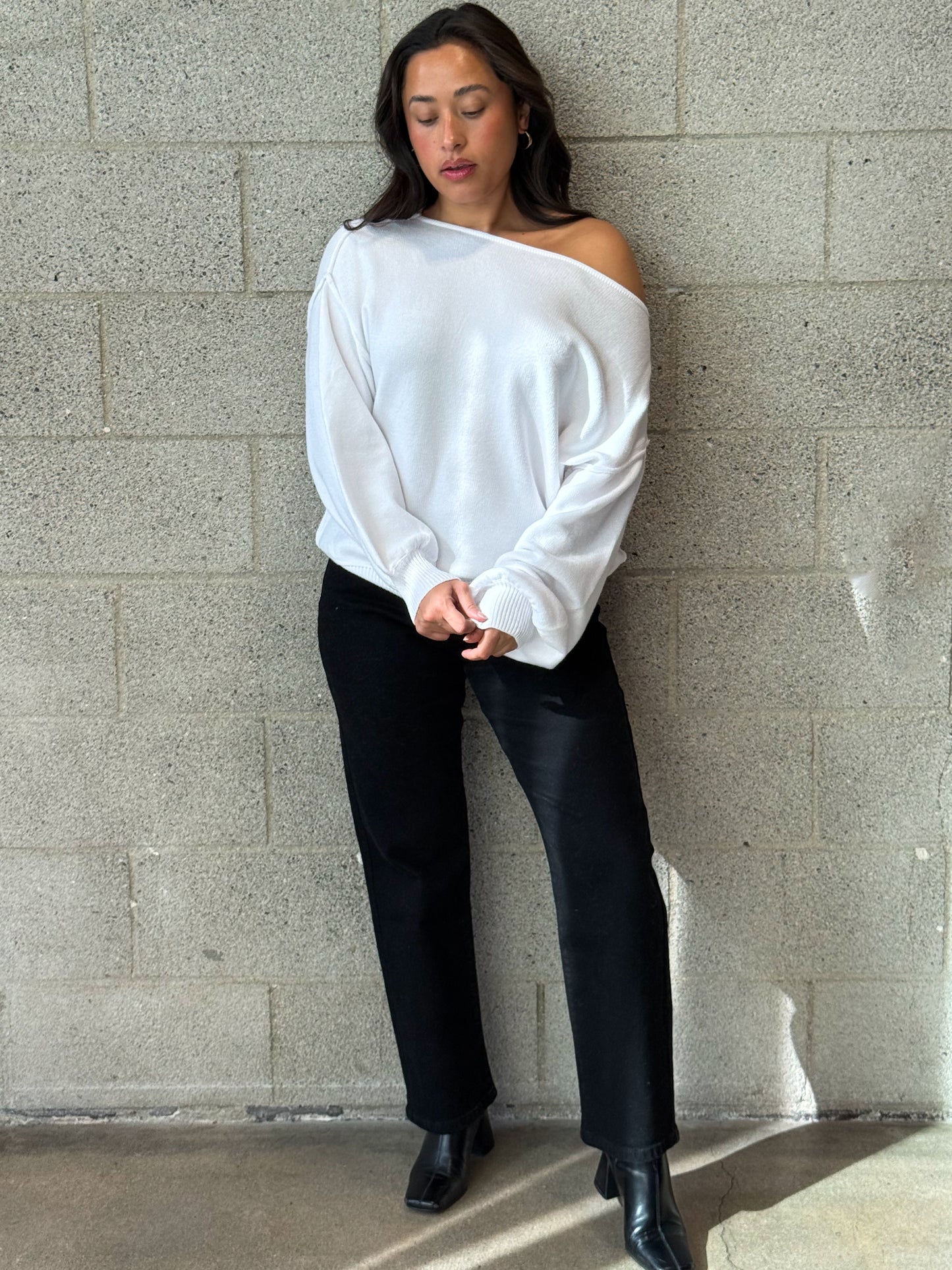 Relaxed Drape Sweater-White