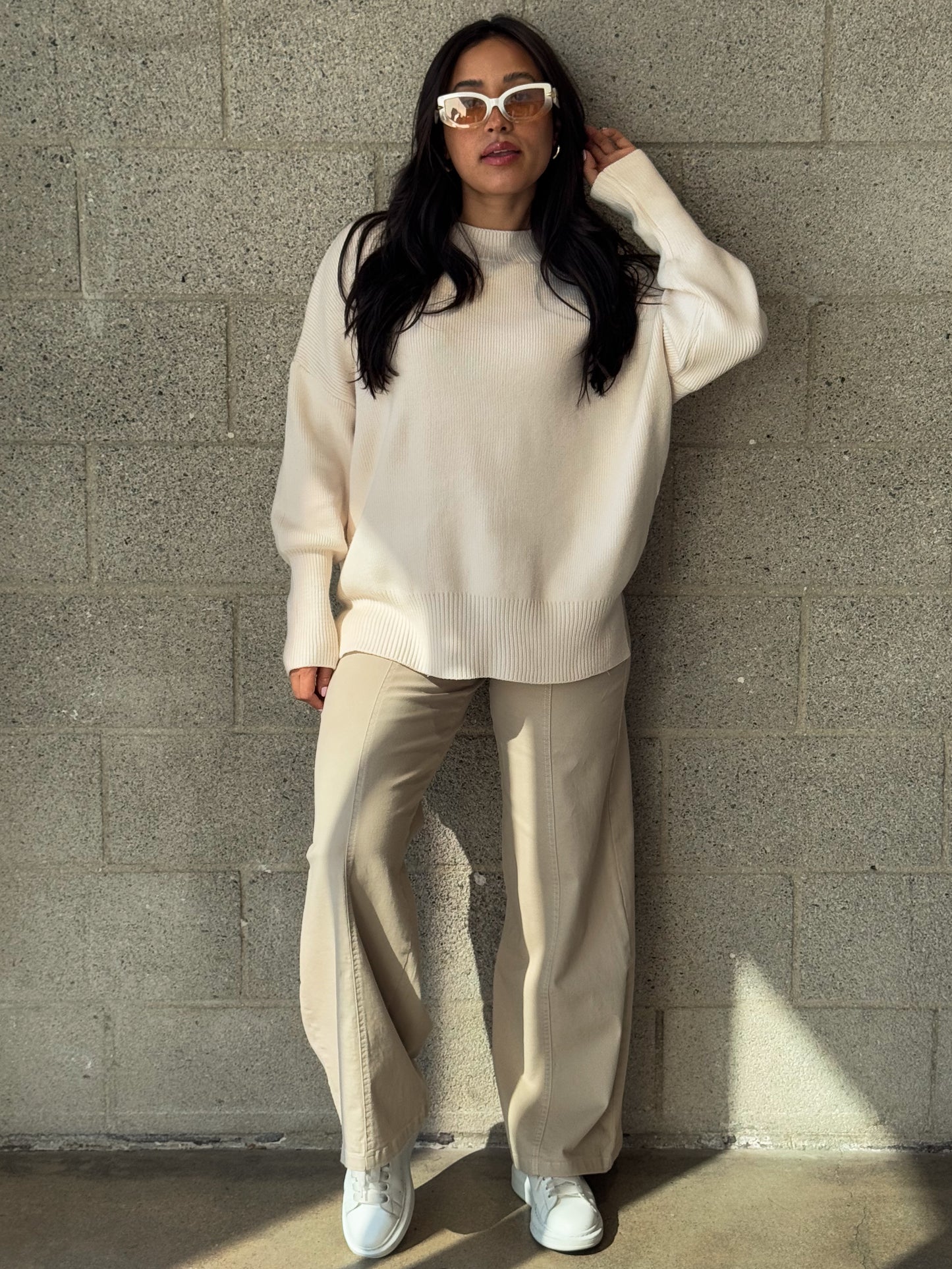 Mocked Up Sweater-Cream