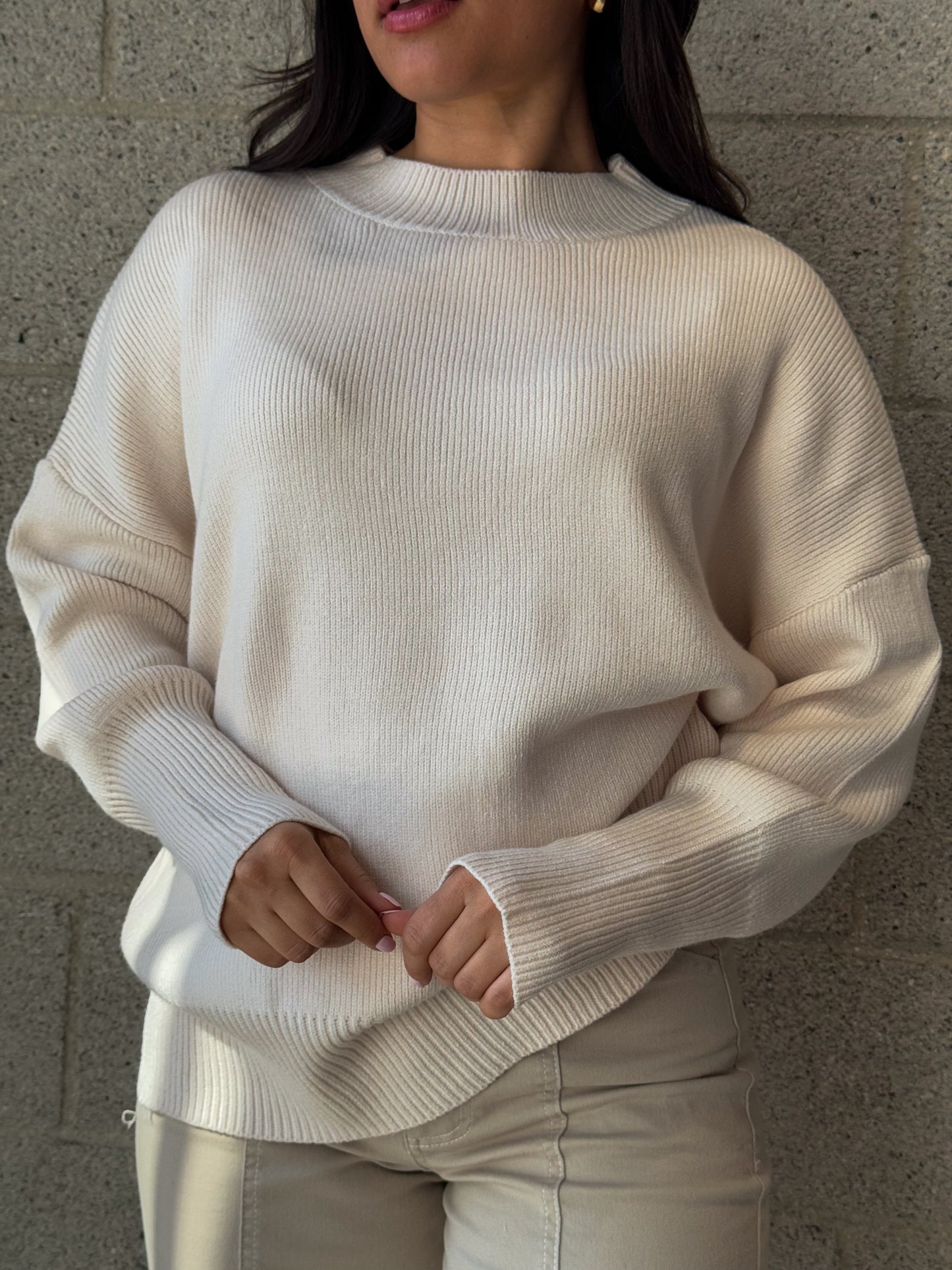 Mocked Up Sweater-Cream
