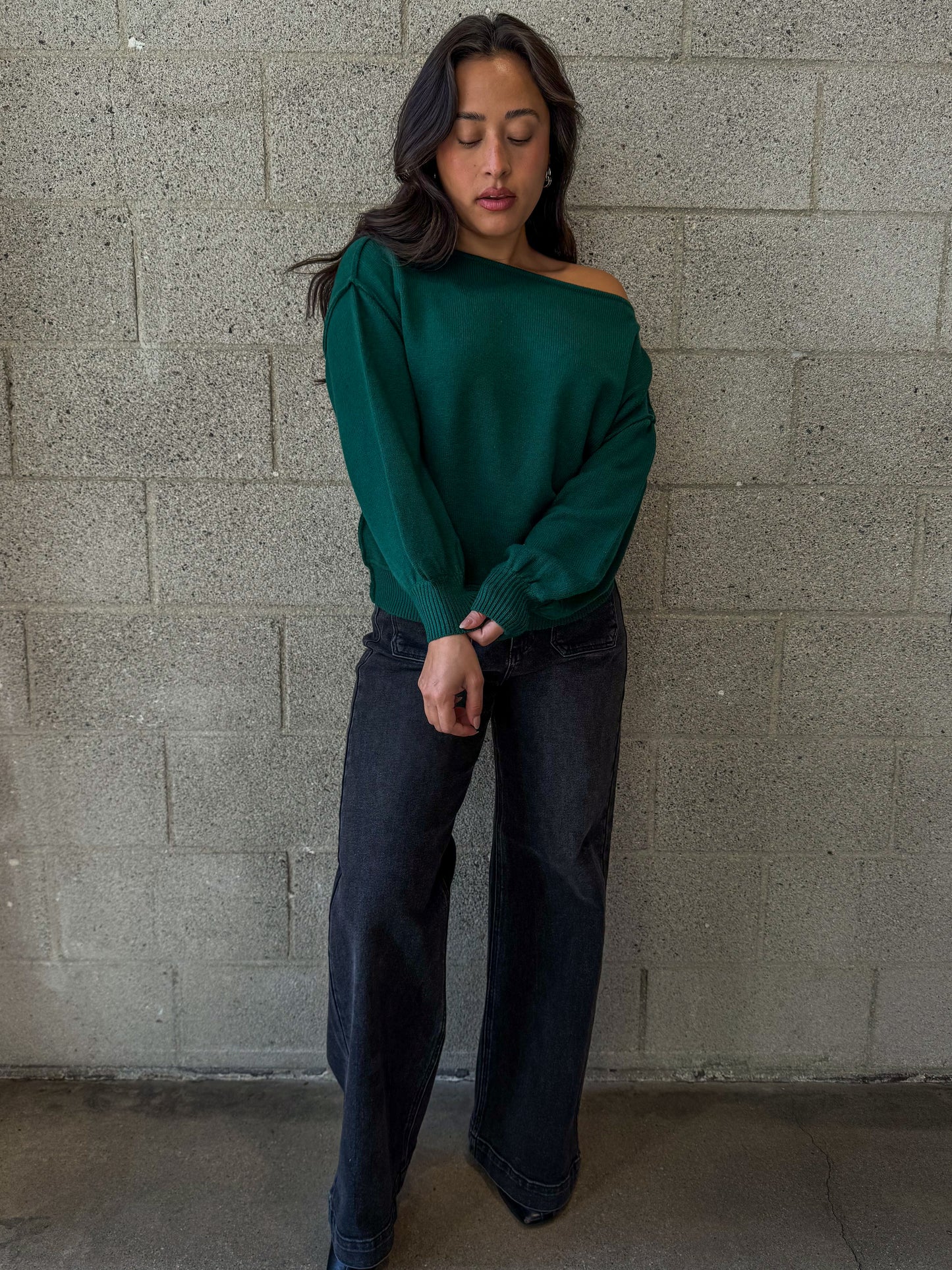 Relaxed Drape Sweater-Emerald