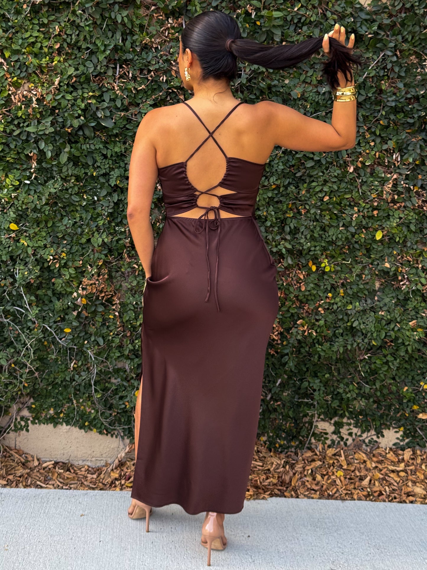 Tie Me Down Dress-Brown