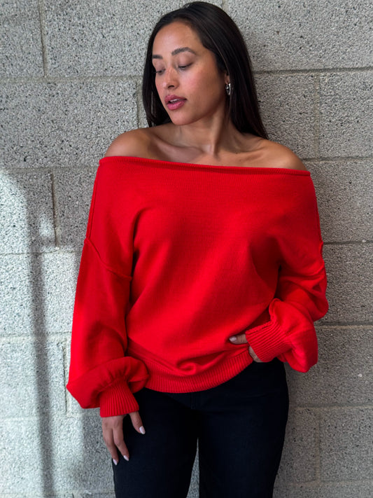 Relaxed Drape Sweater-Red