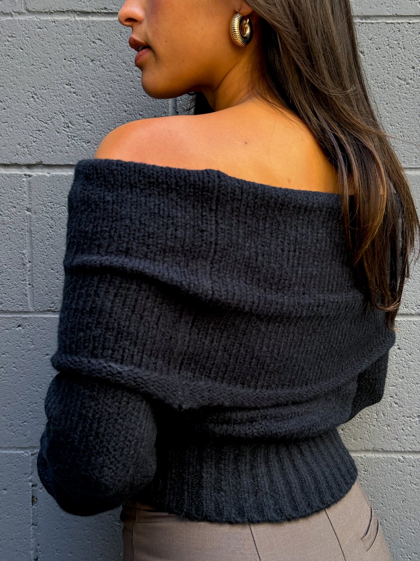 Cozy Off Sweater-Black