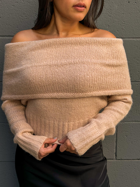 Cozy Off Sweater-Tan