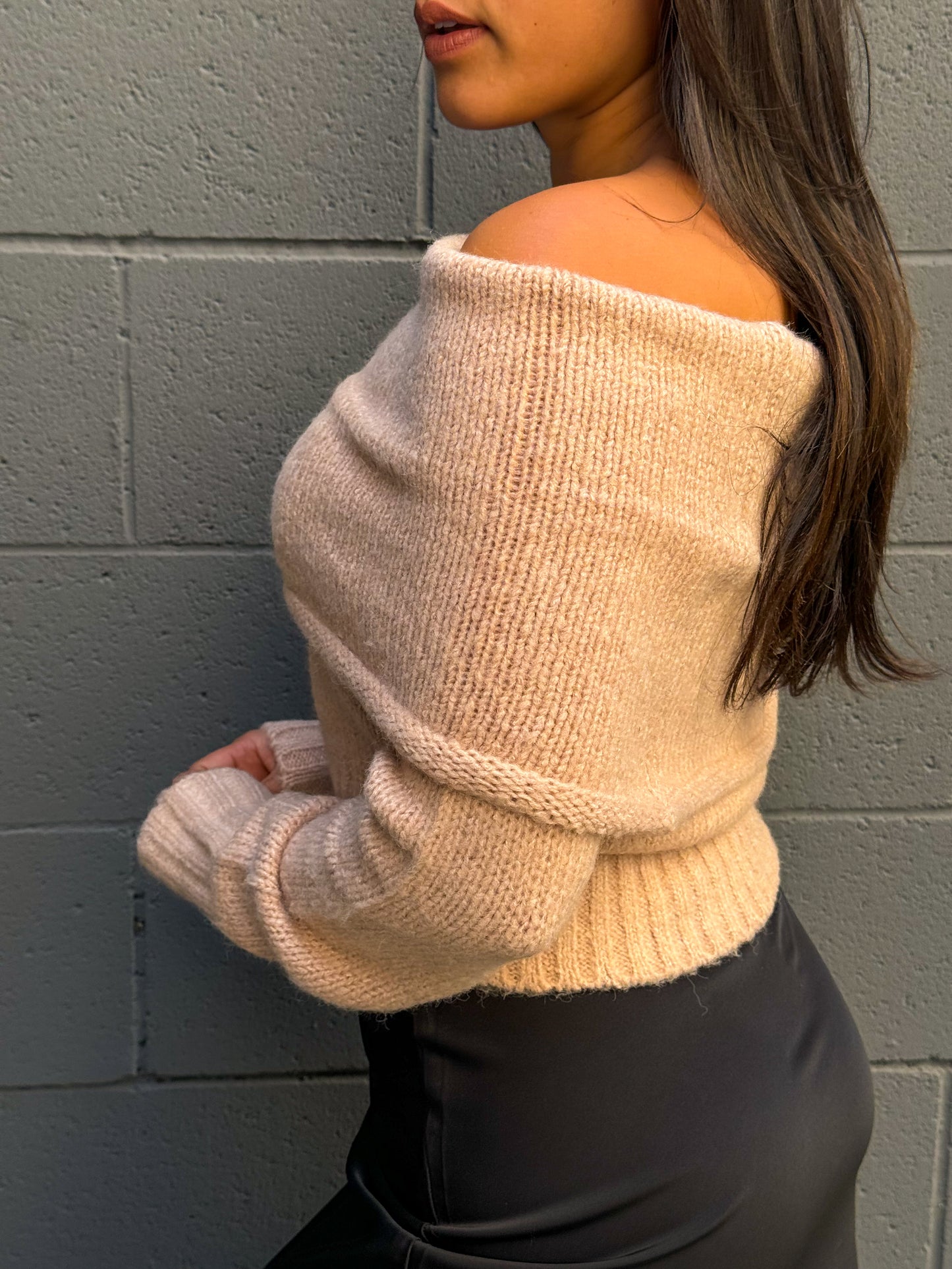 Cozy Off Sweater-Tan