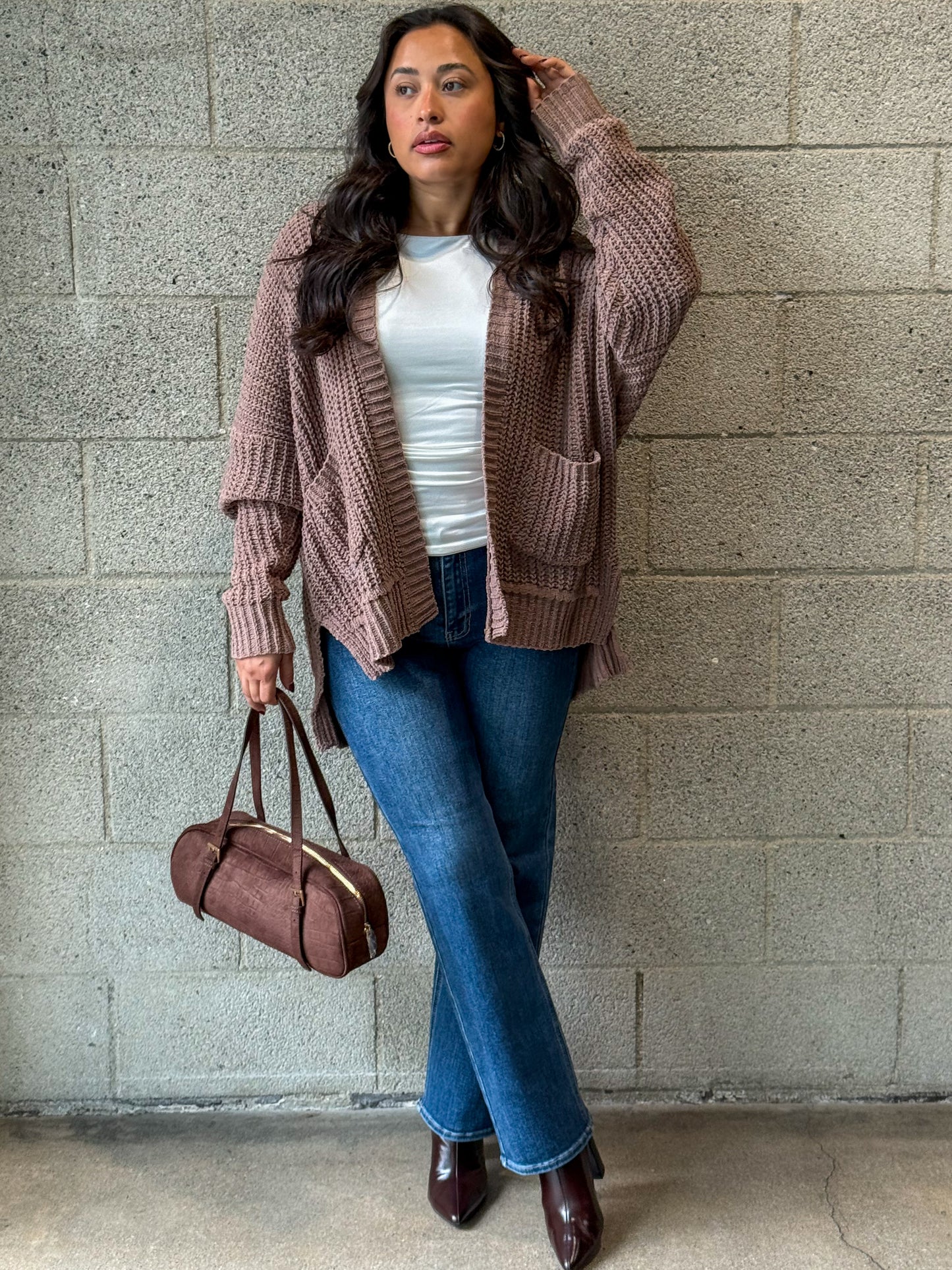 Homebody Cardigan-Brown