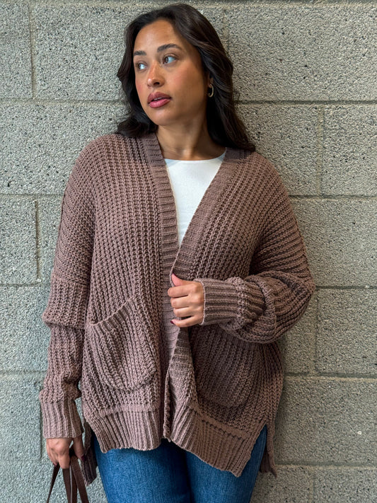Homebody Cardigan-Brown