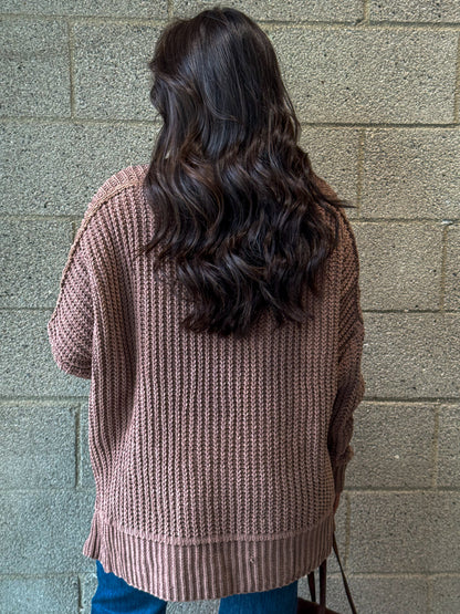 Homebody Cardigan-Brown