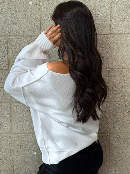 Relaxed Drape Sweater-White