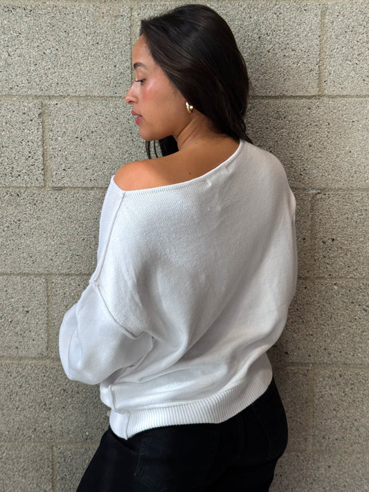 Relaxed Drape Sweater-White