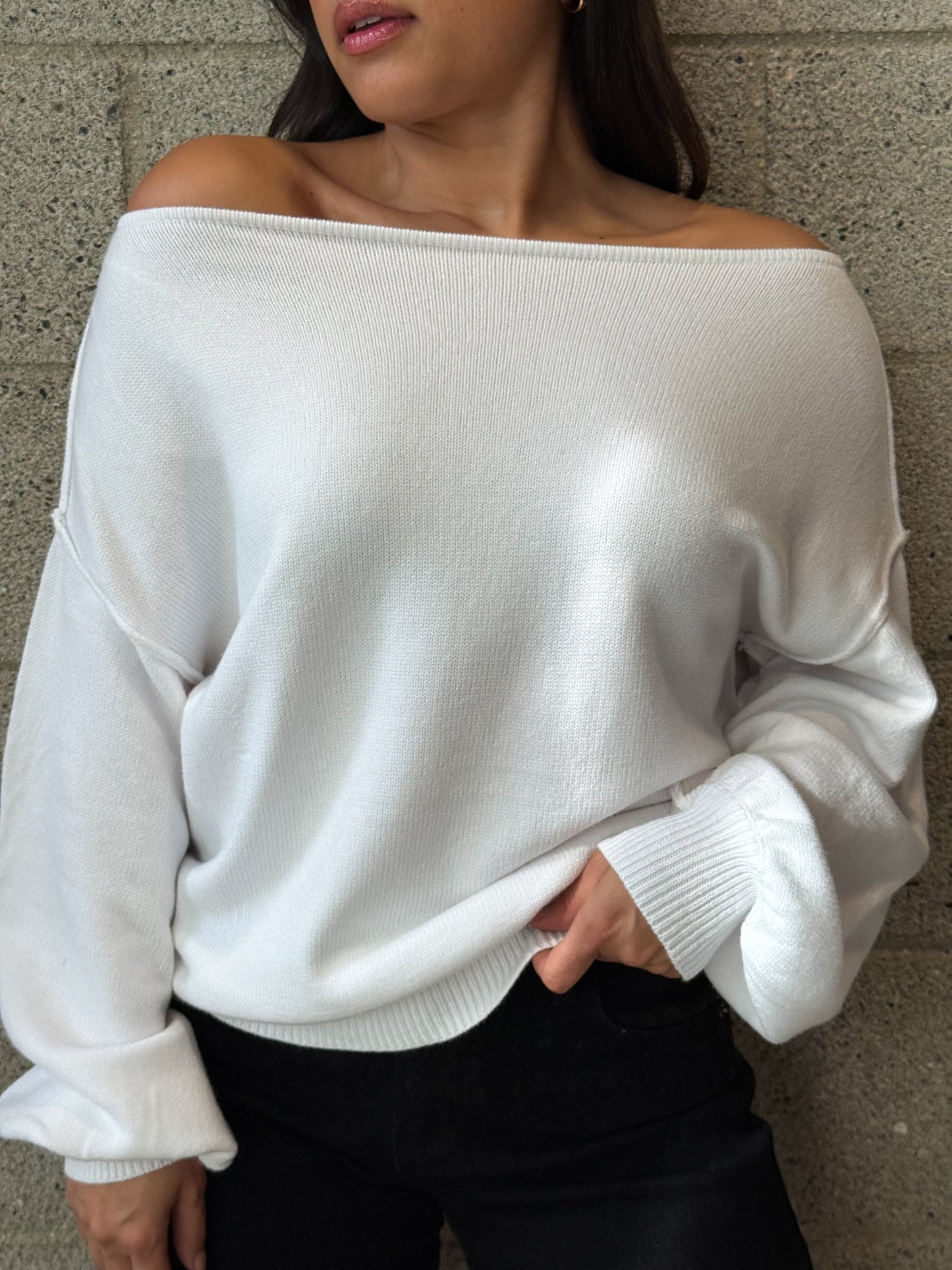 Relaxed Drape Sweater-White