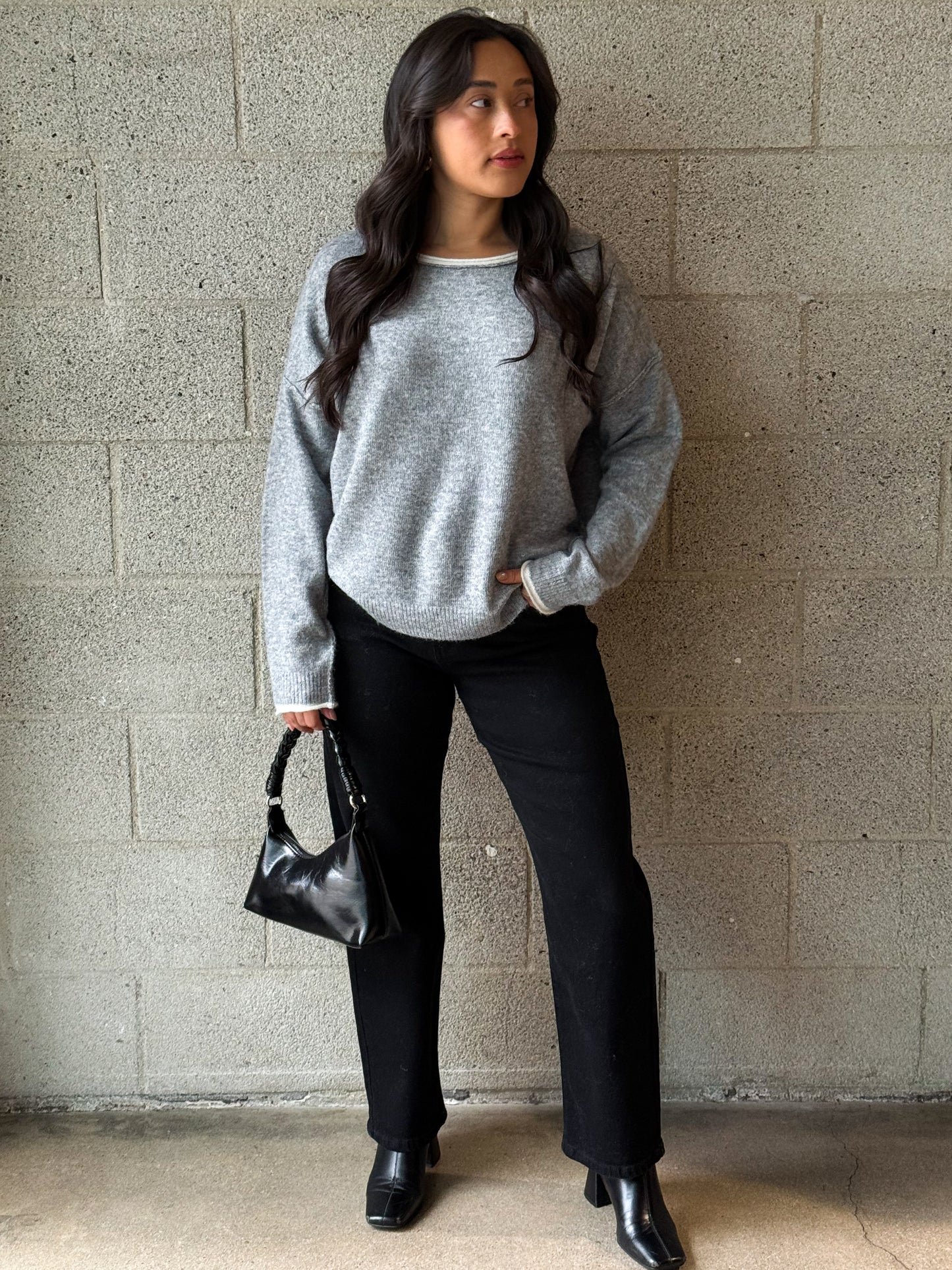 Double Up Sweater-Grey