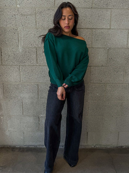 Relaxed Drape Sweater-Emerald