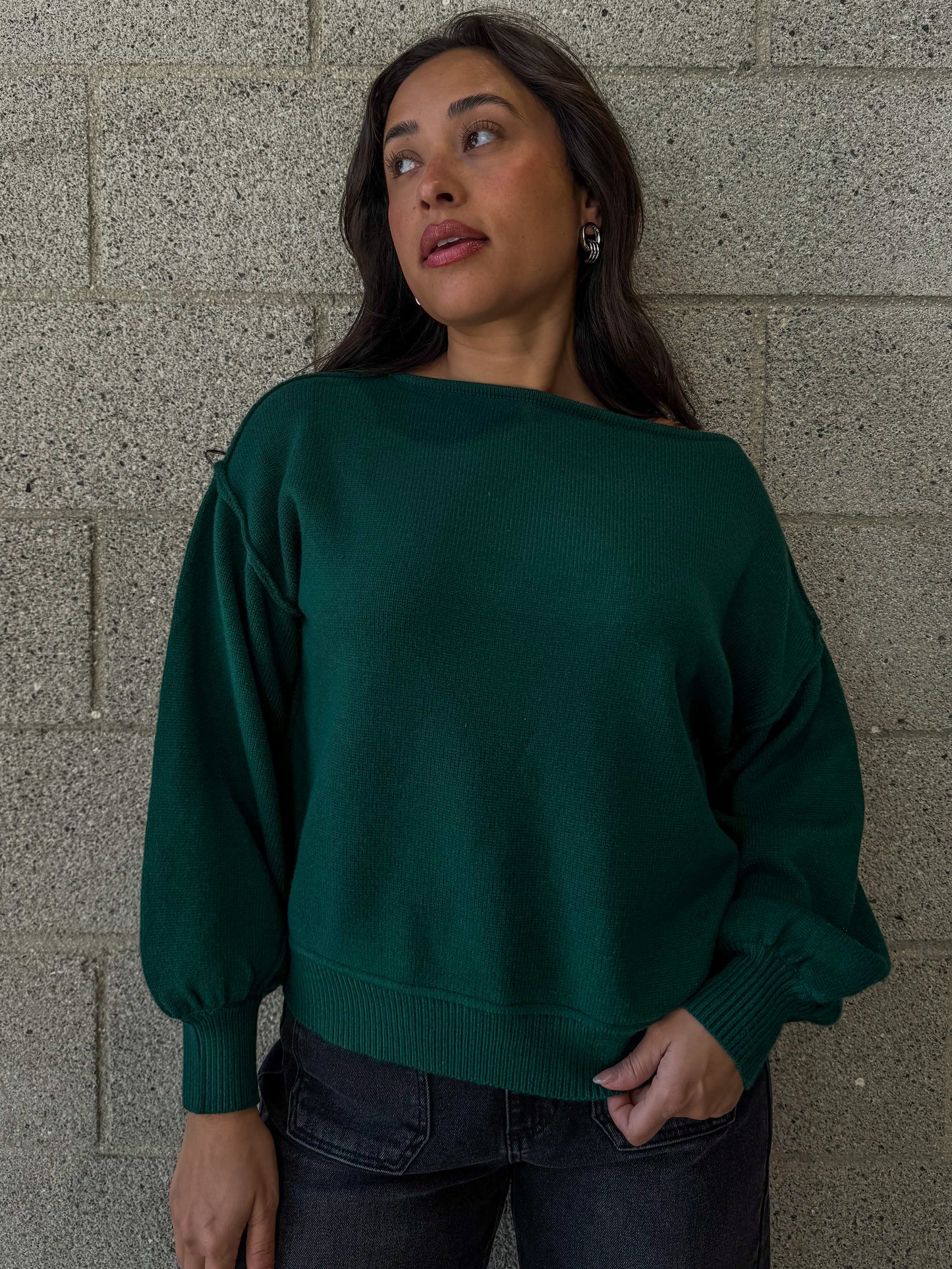 Relaxed Drape Sweater-Emerald