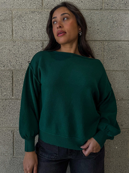Relaxed Drape Sweater-Emerald