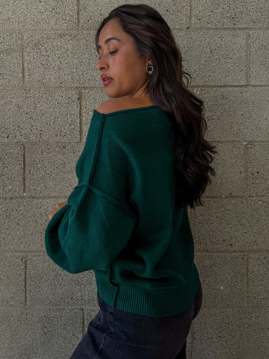 Relaxed Drape Sweater-Emerald