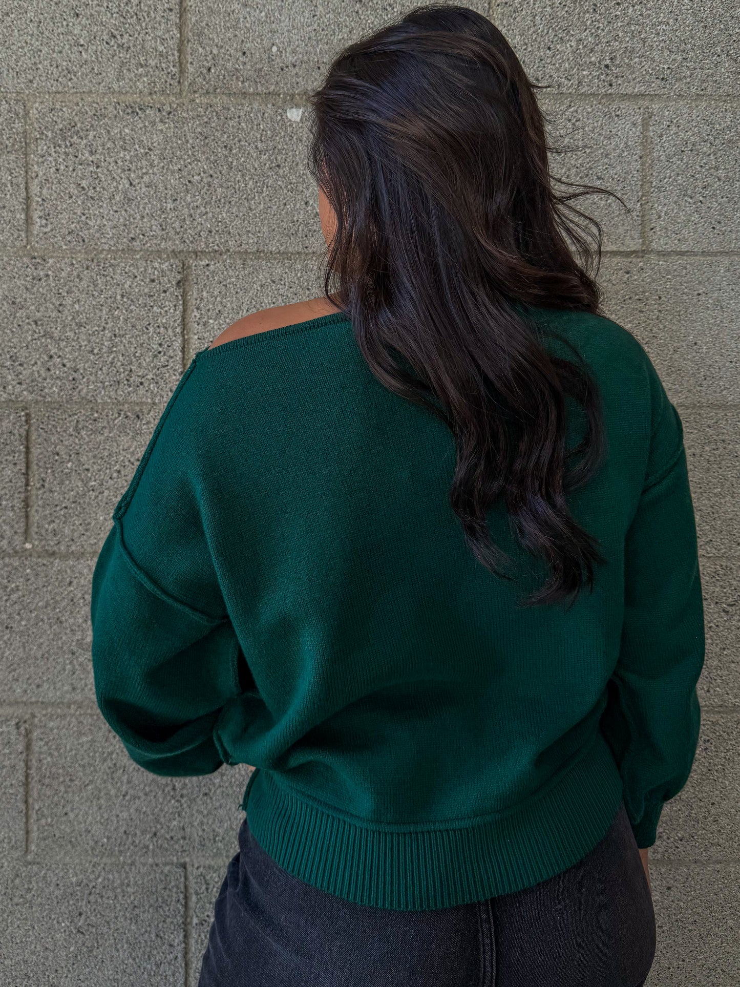 Relaxed Drape Sweater-Emerald