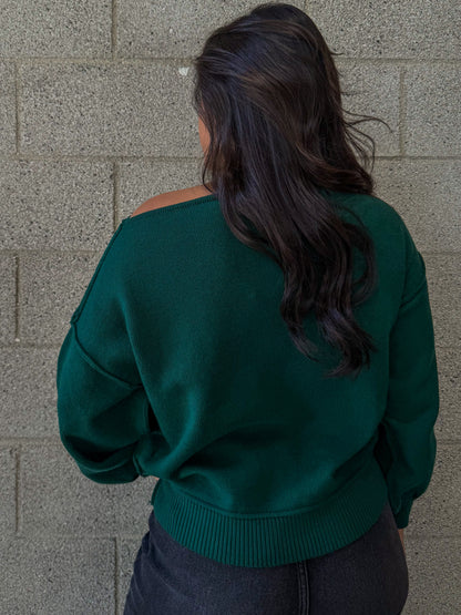 Relaxed Drape Sweater-Emerald