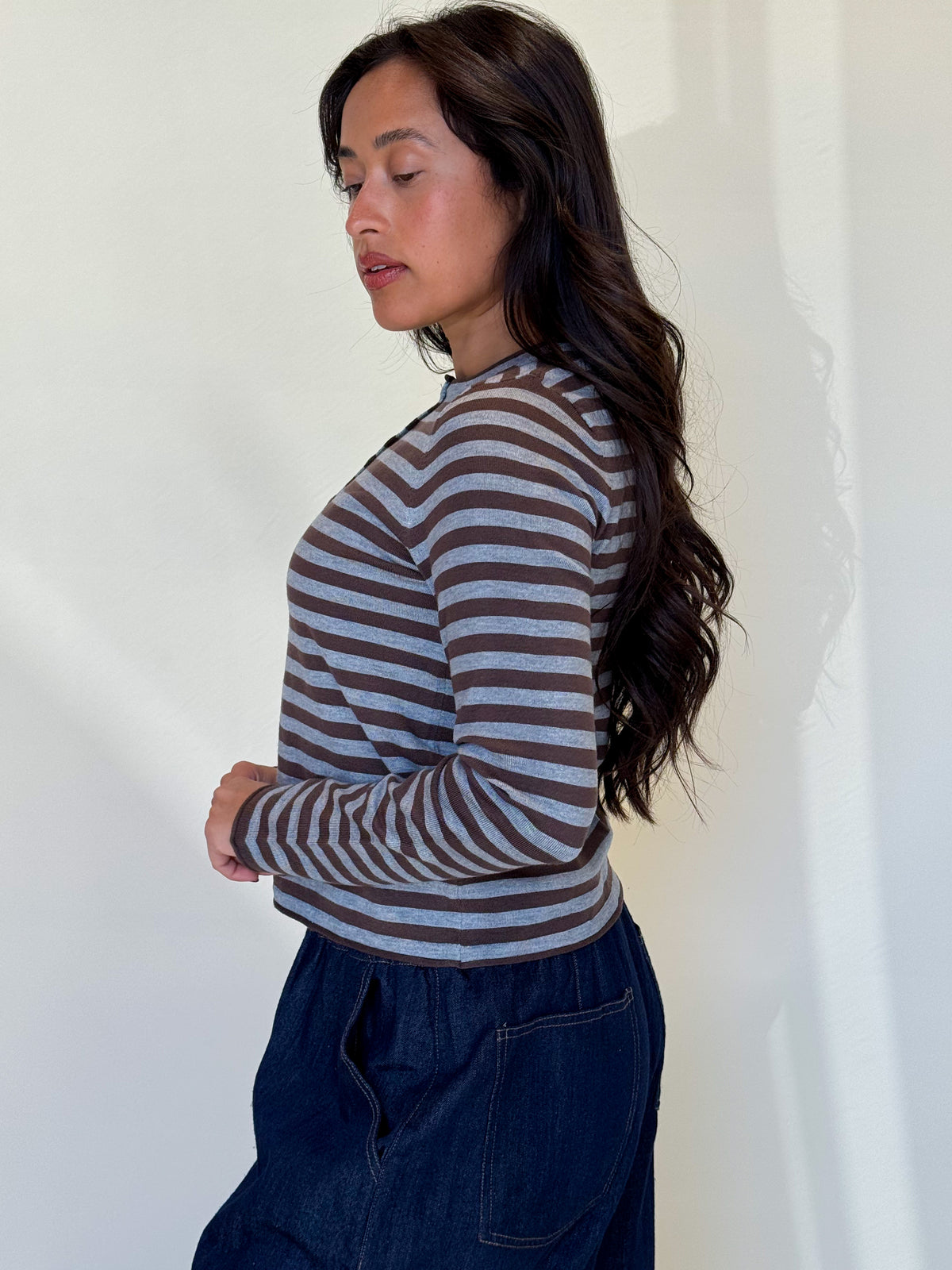 Just In Time Cardigan-Brown/Grey