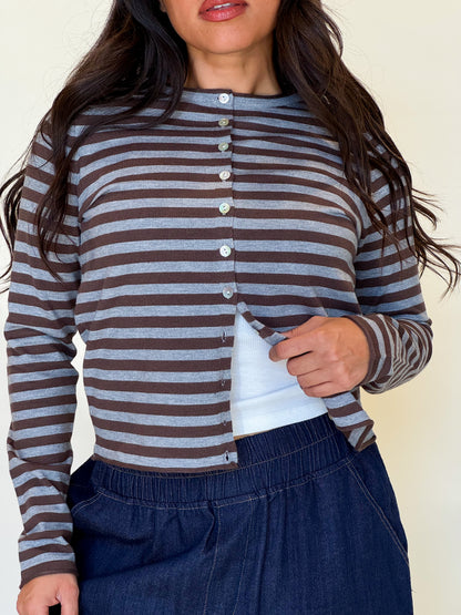 Just In Time Cardigan-Brown/Grey