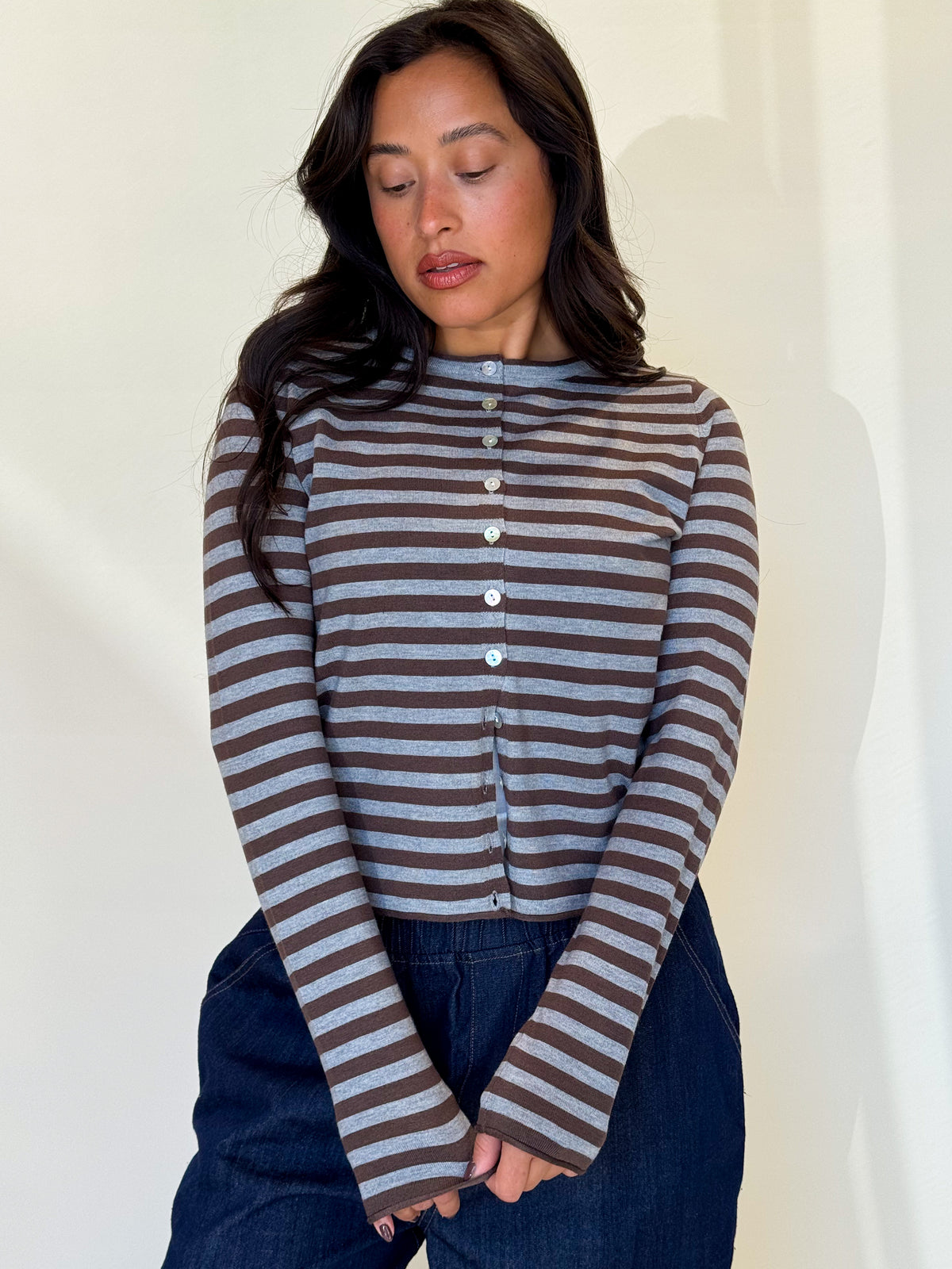 Just In Time Cardigan-Brown/Grey