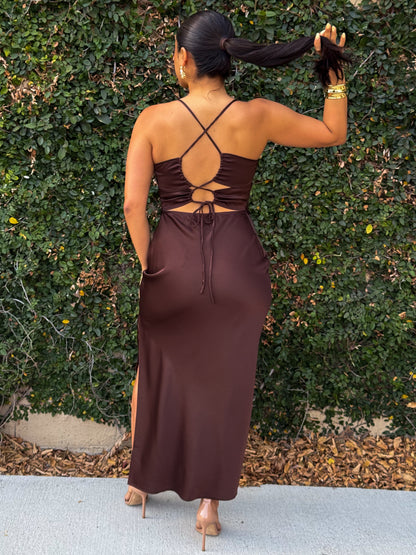 Tie Me Down Dress-Brown